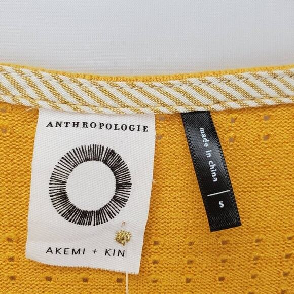 Anthropologie Peasant Knit Top Mustard Yellow Size Small Whimsy Earthy Shirt NWT - Picture 3 of 8